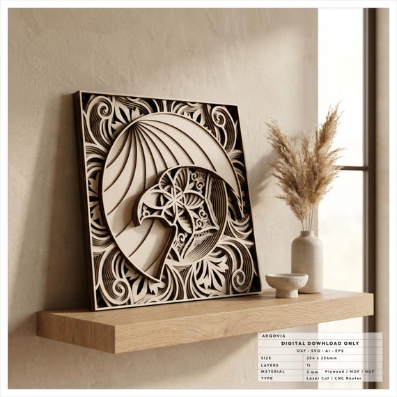 Nautilus Shell Laser Cut File, 11 Layer Wall Art Svg Dxf, Multilayer Ocean Inspired Panel, Cnc Router Template, Ai Eps Digital Download