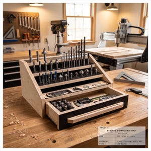 Drill Bit Organizer for CNC Router | Dxf Files for 12mm Plywood | Workshop Storage with Drawer | Digital Download