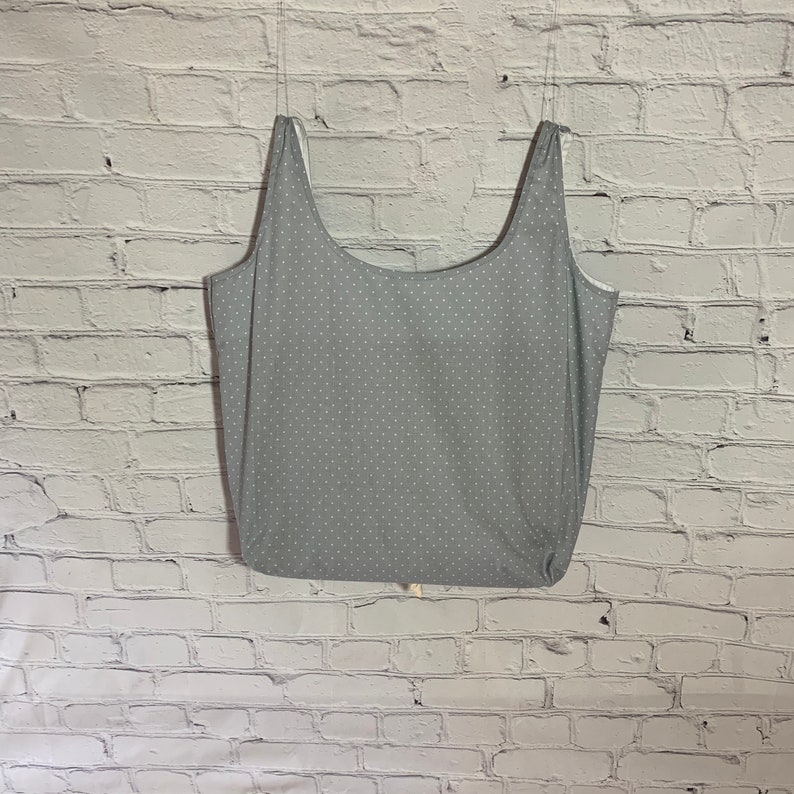 Plastic Free Zero Waste Handmade. Foldable Compact Cotton Bag Farmers Market Tote Grey Polka Dots Reusable Eco-Friendly Bag Grocery Bag