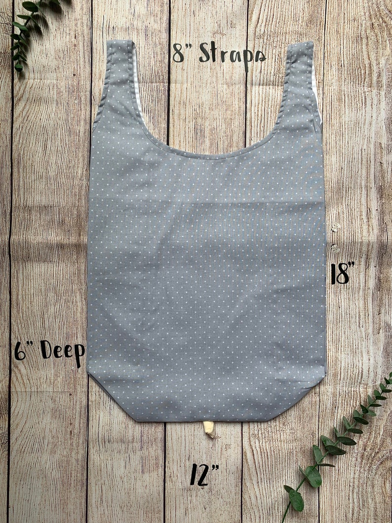 Plastic Free Zero Waste Handmade. Foldable Compact Cotton Bag Farmers Market Tote Grey Polka Dots Reusable Eco-Friendly Bag Grocery Bag