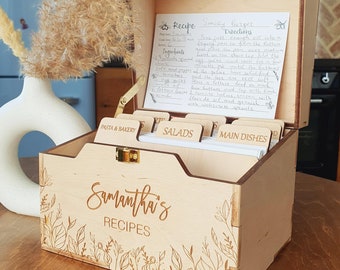 Custom Recipe Box Wooden Recipe Cards Holder With Recipe Dividers Christmas Gift Grandma Gift For Mom Gift For Couple Kitchen Recipe Storage