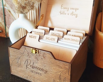 Wooden Box For Recipes Dividers Custom Recipe Box Christmas Gift For Grandma Gift For Mom Anniversary Gift Personalized Recipe Card Box