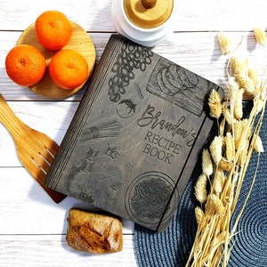 Livro de receitas de madeira, presente de chef, livro de receitas, presente de natal para mãe, diário de receitas, fichário, presente de casa nova, presente de irmã para avó, presente de marido