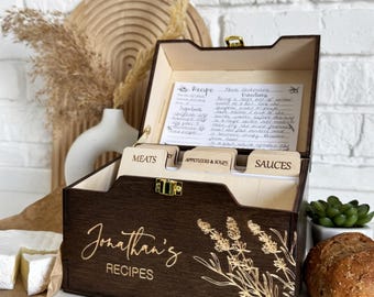 Floral Recipe Box Wooden Recipe Cards Box With Dividers Christmas Gift Moms Gift Recipe Storage Box Bridal Shower Gift Grandma Gift
