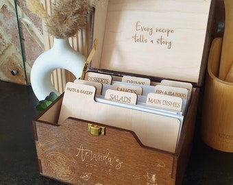 Wood Recipe Box With Dividers Custom Recipe Box Personalized Recipe Card Box Christmas Gift For Mom Kitchen Wedding Gift Bridal Shower Gift