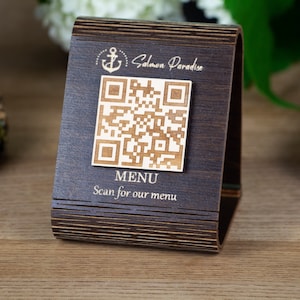 Scan For Menu Sign Custom QR Code Menu QR Code Tabletop Sign Scan For Review Restaurant QR Code Sign Small Bussiness Qr Code Unique Qr Code