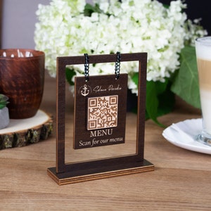 Signo de código QR de mesa única Restaurante Código QR Soporte de menú Pequeña empresa Escanear para pagar Signo Escanear menú Signo Menú de mesa de café Síguenos Signo