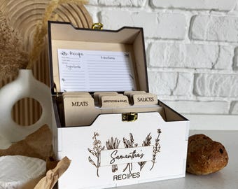 White Recipe Box Moms gift Wooden Recipe Cards Box With Dividers Christmas Gift Recipe Cards Holder Box Bridal Shower Gift Grandma Gift