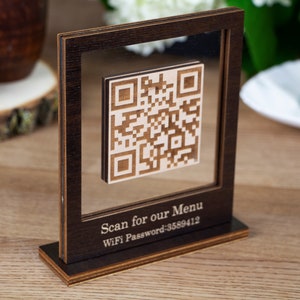 Letrero de código QR de mesa de acrílico de doble cara Pantalla de menú de código QR Letrero de código QR de Wi-Fi Letrero de código QR Escanear para pagar Letrero de escaneo de menú Letrero de Síguenos