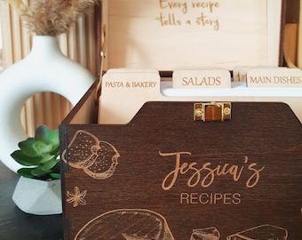 Personalized Recipe Box Wooden Recipe Holder Christmas Gift For Mom Recipe Card Box Bridal Shower Gift New House Gift Kitchen Storage Box
