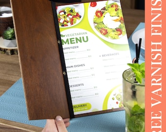 Personalized Menu Holder Wooden Menu Folder Table Menu Holder Custom Menu Cover Engraved Custom Restaurant Menu Holder Cafe Cocktail Menu