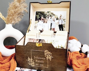 Wooden Print Box With Custom Dividers 4x6, 5x7 Family Photo Box Baby Keepsake Box Wedding Photo Box Photo Holder Moms Gift Wedding Gift