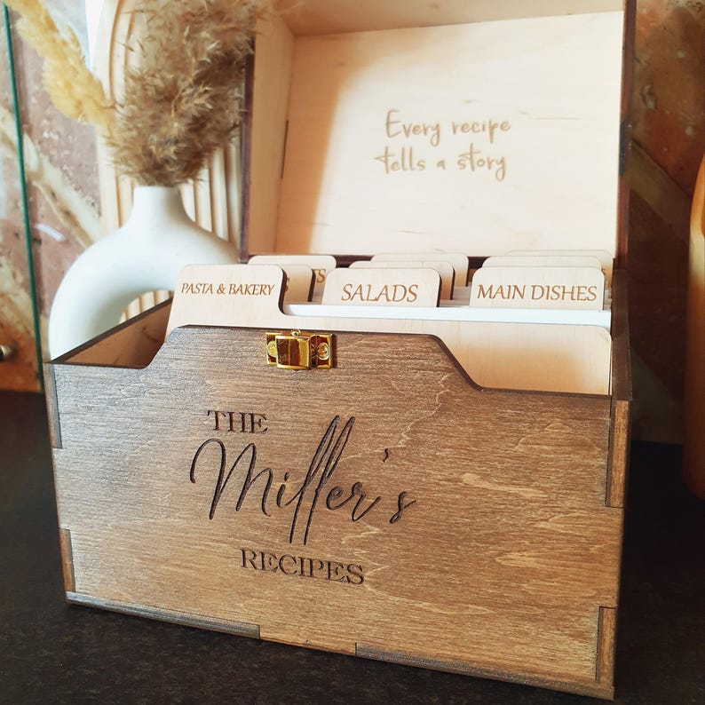 Recipe box with cards and dividers, recipe cards 4 x 6 , recipe storage, recipe keepsake, recipe dividers, box for recipes, personalized recipes, kitchen storage, recipe box and cards, personalized recipe box, custom recipe box, moms gift