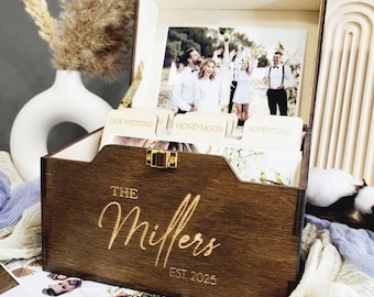 Wooden Photo Box With Dividers 4x6 Family Photo Box Wedding Photo Box Photo Holder Keepsake Box Anniversary Gift Wedding Gift Adventures Box