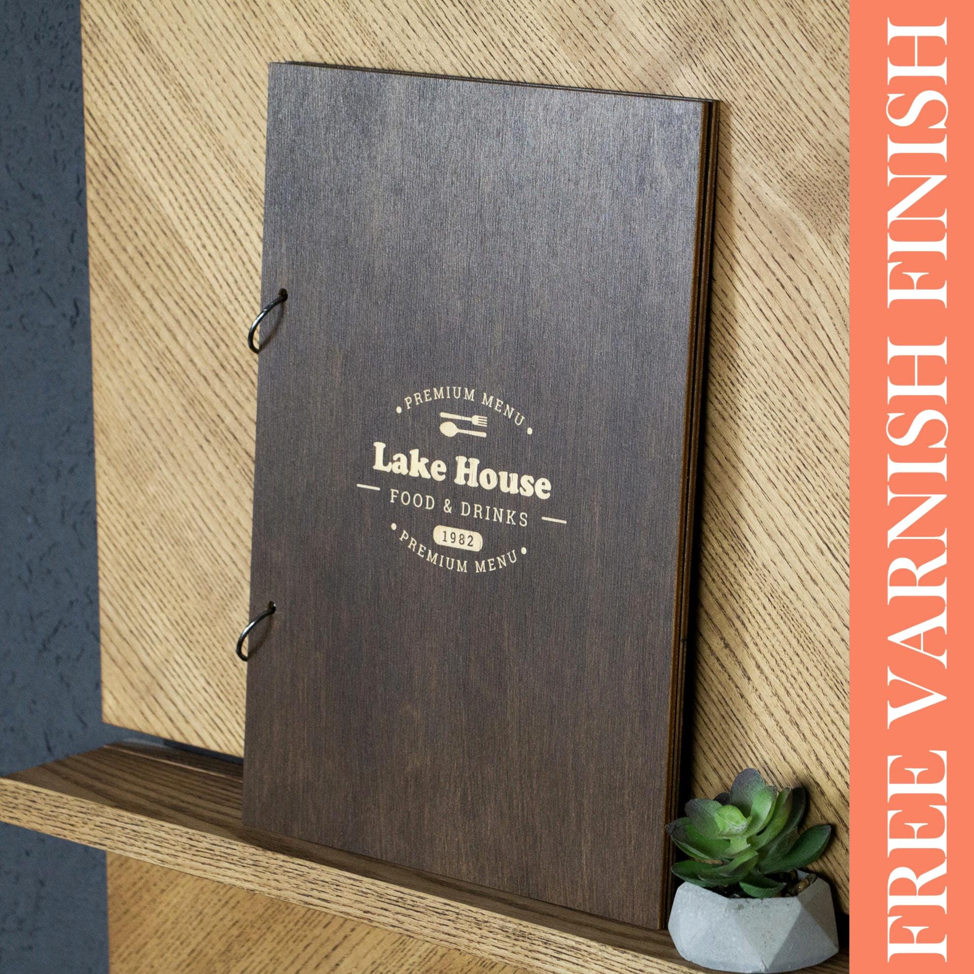 Menu Folder Stand Wooden Menu Folder Logo Table Menu Holder on Rings Personalized Menu ...