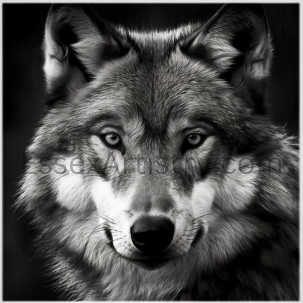 Wolf Head in Black and White Wolf Digital Art Wolf Head Art png