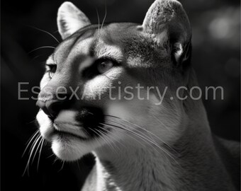 Cougars Head in Black and White Cougar Wildlife Art png