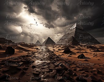 Paisajes épicos de pirámides: descarga de impresión artística digital del dramático Egipto
