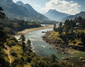 Scenic Mountain River Landscape Prints – Digital Download