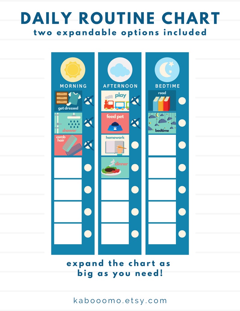 Blue Kids Routine Chart Printable Daily Task Charts Chore - Etsy