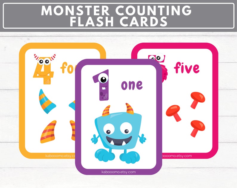 Printable Number Monster Counting Flash Cards Cute Kids Etsy