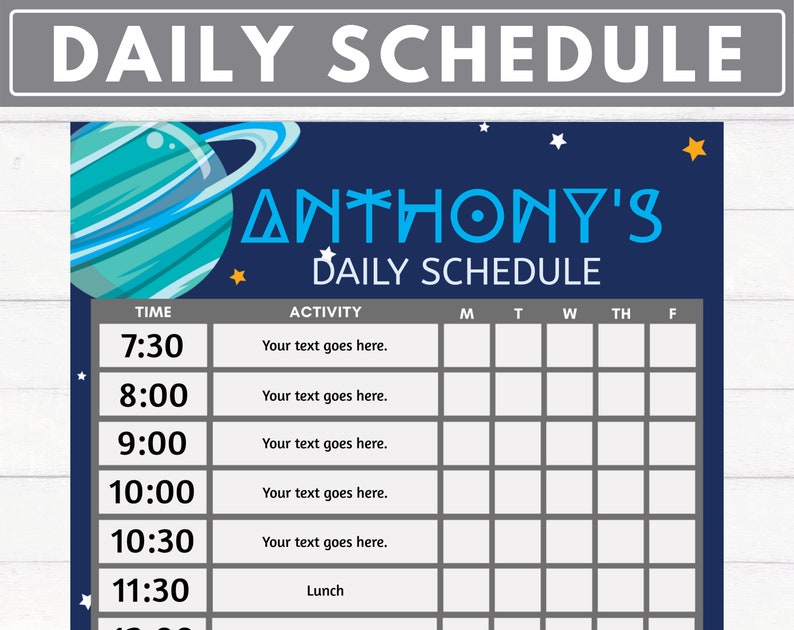 visual schedule EDITABLE || Space kids routine chart for kids chart task school chore chart Daily schedule children