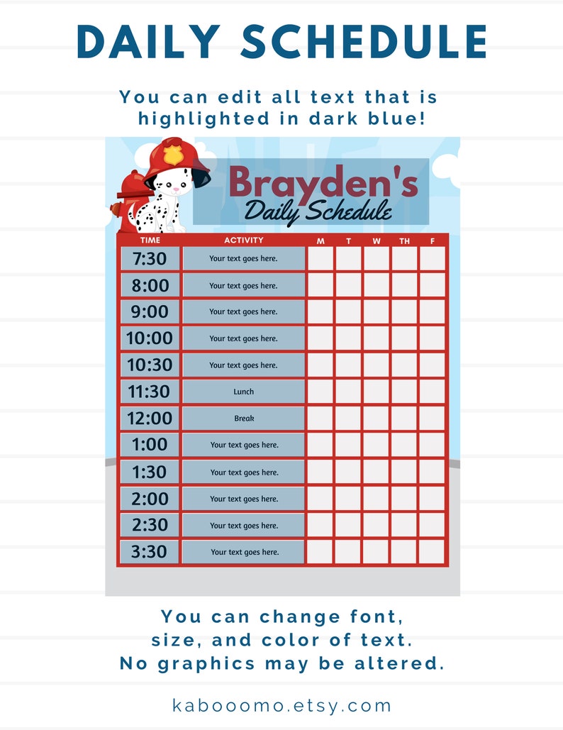 dog daily schedule chart