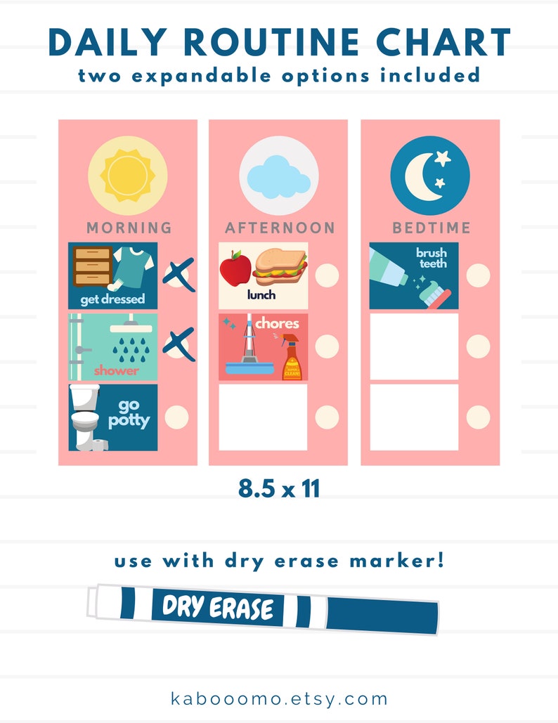 Pink Kids Routine Chart Printable Daily Task Charts Chore - Etsy