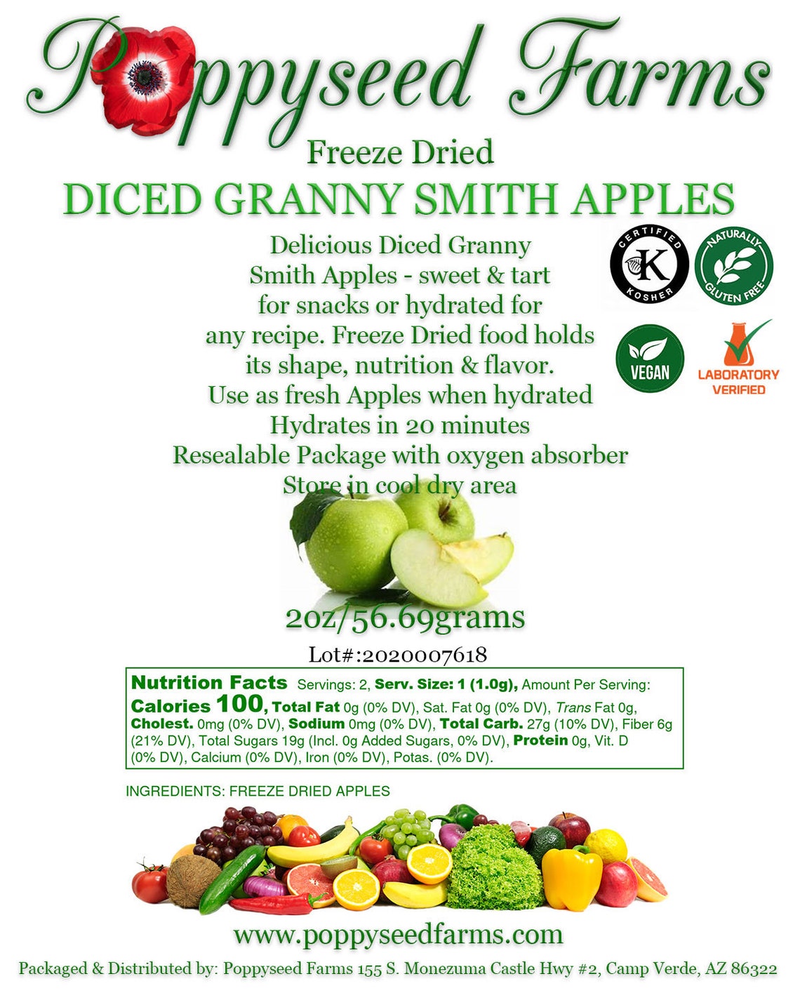 Freeze Dried GRANNY SMITH APPLE Diced 2oz Etsy