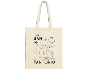 San Antonio skyline tote bag, San Antonio Spurs, Texas city landmarks canvas tote,
