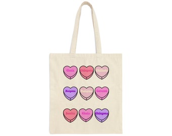 Valentines Day Tote Bag, Reusable Tote, Aesthetic Canvas Tote, Latina Gifts, Gift for Her, Love Candy Tote, Latinx Owned, Bad Bunny Merch