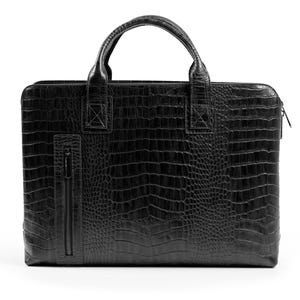 Bolso de viaje de cuero negro premium con cremallera lateral, personalizado, para portátil, maletín, cartera, portátil, tableta, bandolera para hombre