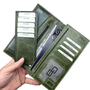 Cartera de cuero personalizable - Diseño personalizado - Impresa en cuero. No láser. Cartera de cuero para regalo de recuerdo - Verde