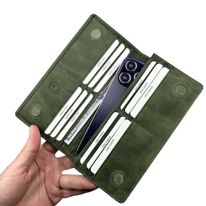 Portafoglio in pelle personalizzabile - Portafoglio dal design personalizzato - Stampato su pelle. Non laser. Portafoglio in pelle come regalo ricordo - Verde