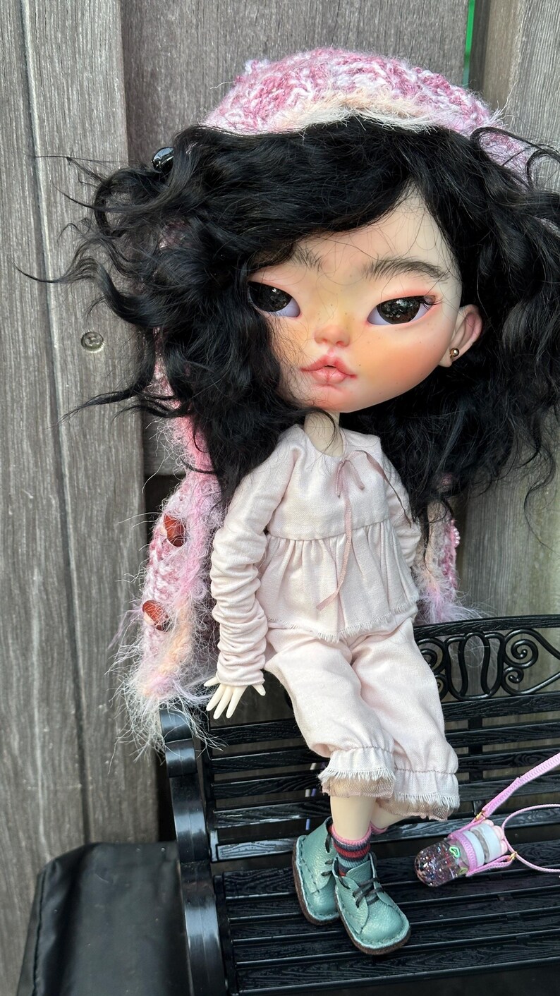 OOAK Custom Blythe Doll – Hand‑Carved Face, Mohair hair, Realistic Eyechips, Art Doll for Collectorsl, sculpted eyes, Freya image 14