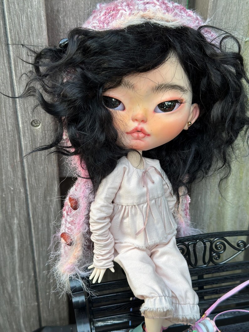OOAK Custom Blythe Doll – Hand‑Carved Face, Mohair hair, Realistic Eyechips, Art Doll for Collectorsl, sculpted eyes, Freya image 17