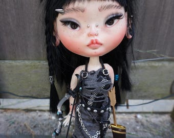 OOAK Custom Blythe Doll,  Sculpted Face,  Eunji, Black Braids, Tattoos, Fixed eyes.