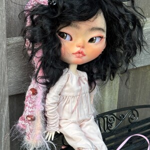 OOAK Custom Blythe Doll – Hand‑Carved Face, Mohair hair, Realistic Eyechips, Art Doll for Collectorsl, sculpted eyes, Freya image 8