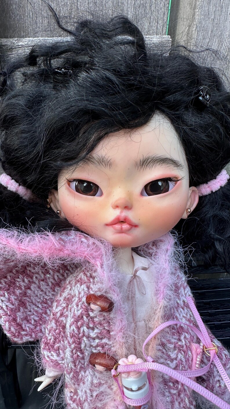 OOAK Custom Blythe Doll – Hand‑Carved Face, Mohair hair, Realistic Eyechips, Art Doll for Collectorsl, sculpted eyes, Freya image 15