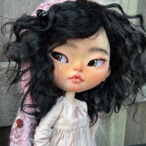 OOAK Custom Blythe Doll – Hand‑Carved Face, Mohair hair, Realistic Eyechips, Art Doll for Collectorsl, sculpted eyes, Freya image 1