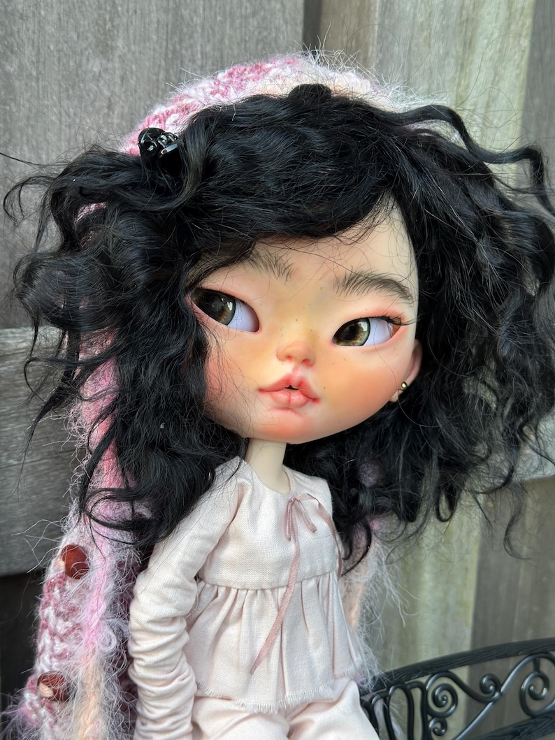 OOAK Custom Blythe Doll – Hand‑Carved Face, Mohair hair, Realistic Eyechips, Art Doll for Collectorsl, sculpted eyes, Freya image 1