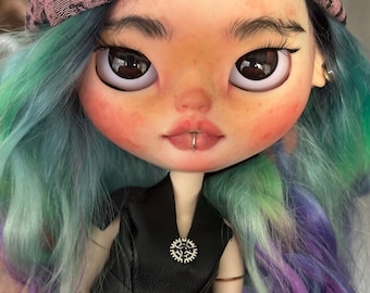 Blythe doll, Customized art dolls, OOAK Custom Blythe,  Piercing, natural hair, Renia