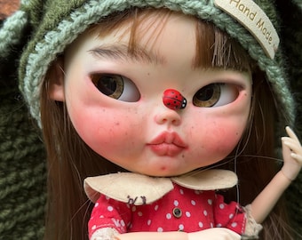 OOAK Custom Blythe Doll: Sculpted Face, Long Brown Hair, Asian customized doll