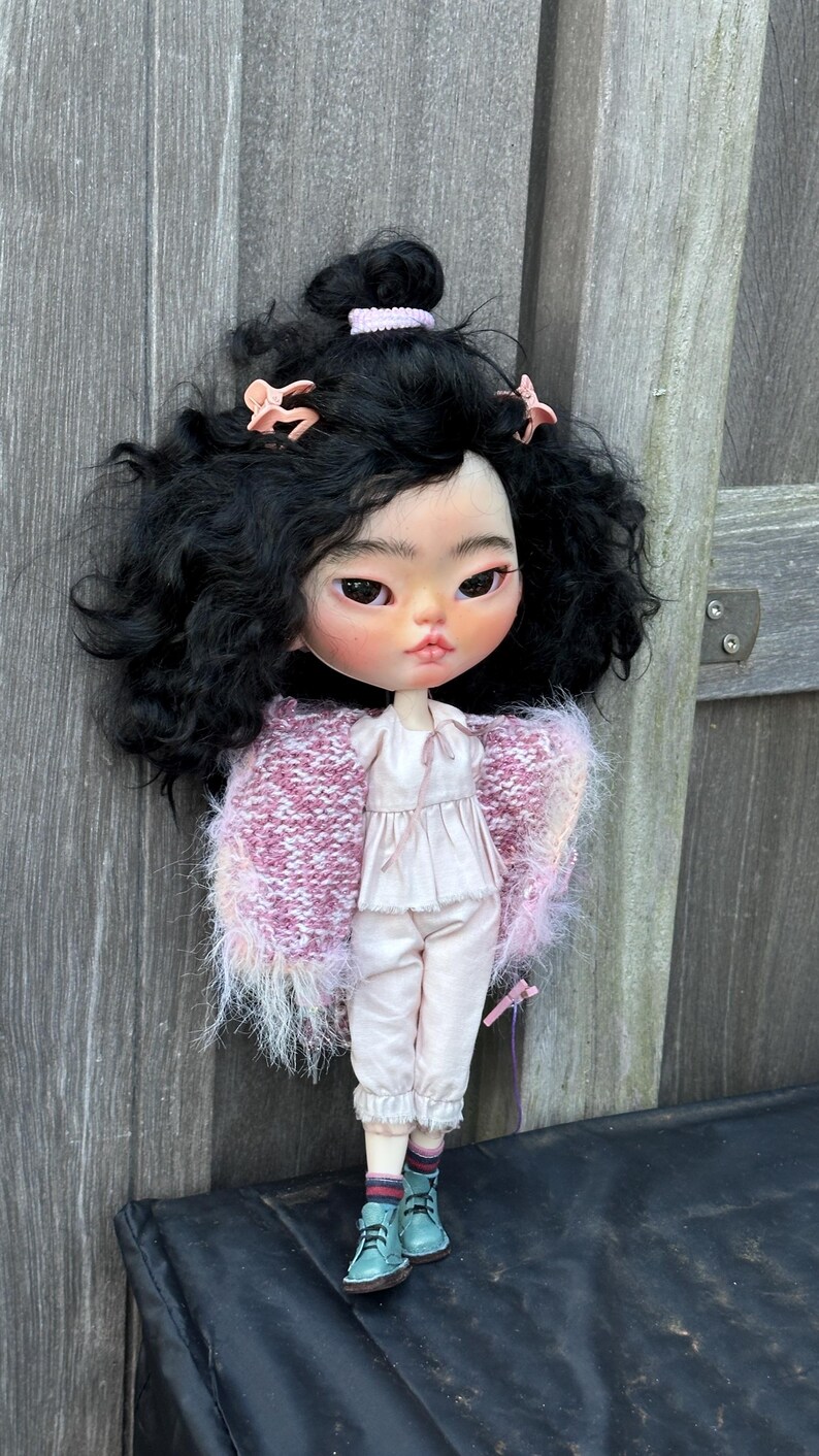 OOAK Custom Blythe Doll – Hand‑Carved Face, Mohair hair, Realistic Eyechips, Art Doll for Collectorsl, sculpted eyes, Freya image 6