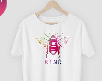 Bee Kind tshirt. Mental health support well being tshirt. Bright optimistic colours with the message to Be kind to others! Unisex fix.