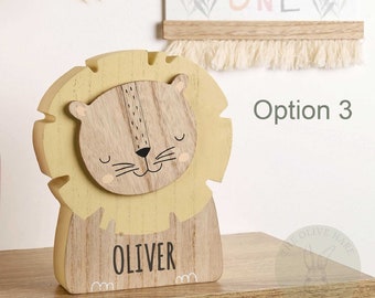 Hucha de león de madera personalizada para niños - Nombre grabado personalizado