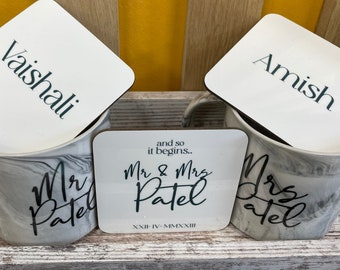 Marble mug with initials and 4 coasters - 14oz Mug and coaster set of 4