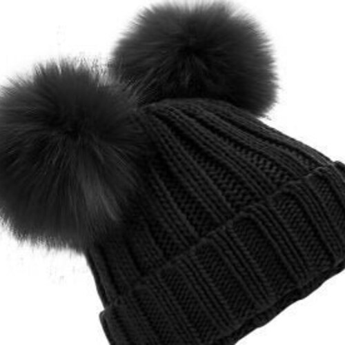 ladies black pom pom hat