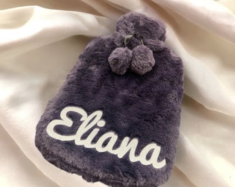 Hot Water Bottle - Luxury Super Soft Personalised Faux Fur Double Pom Pom - chrsitmas gift  (Personalised, Printed Hot Water Bottle)