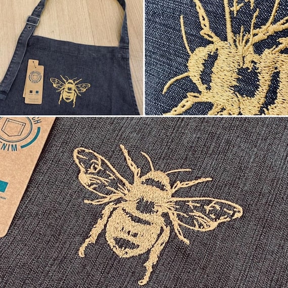Embroidered Denim Apron Embroidered Manchester Bee Chef - Etsy UK